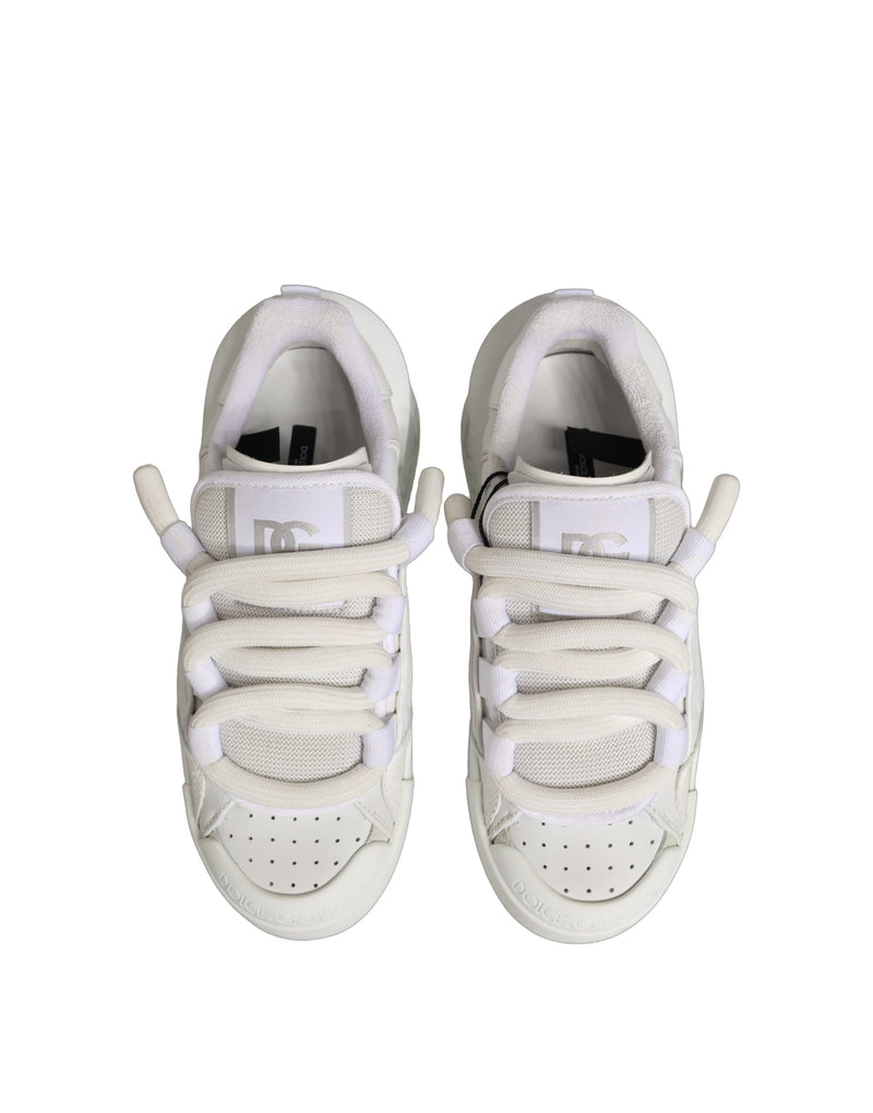 Dolce & Gabbana White Calfskin Leather Low Top Sneakers