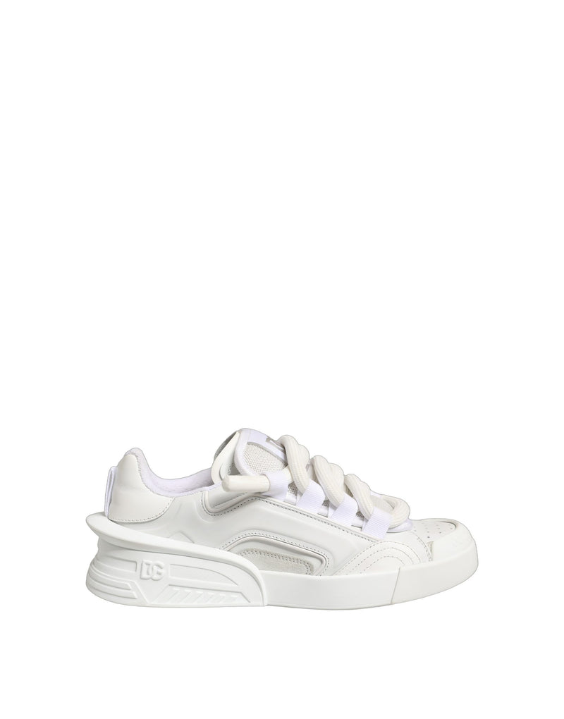 Dolce & Gabbana White Calfskin Leather Low Top Sneakers