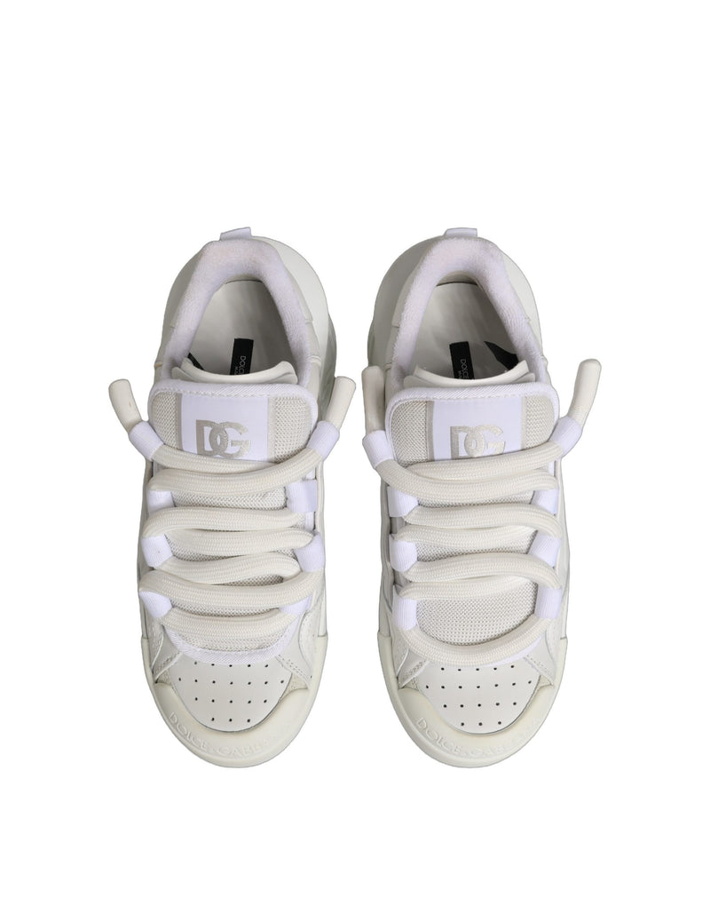 Dolce & Gabbana White Calfskin Leather Low Top Sneakers