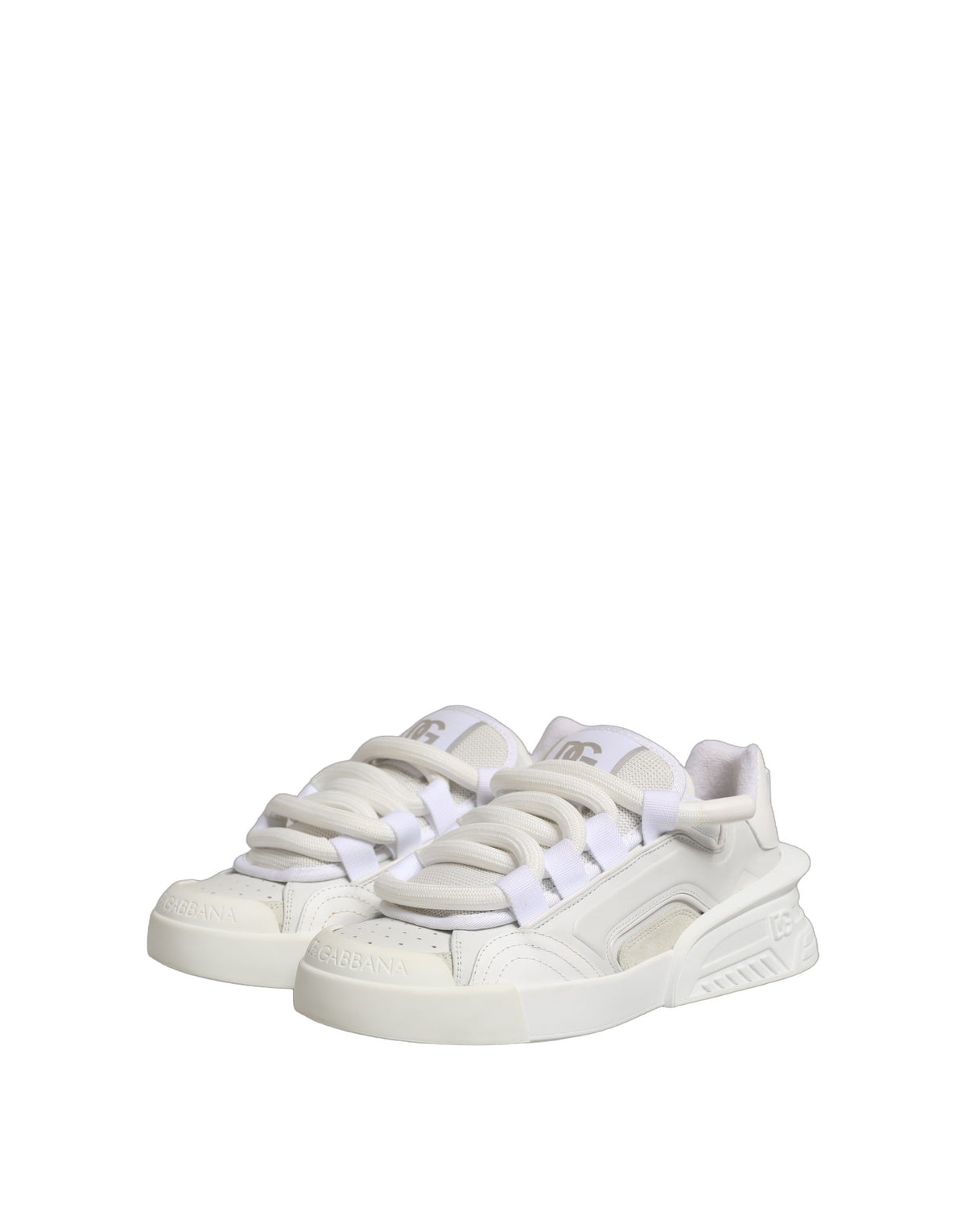 Dolce & Gabbana White Calfskin Leather Low Top Sneakers