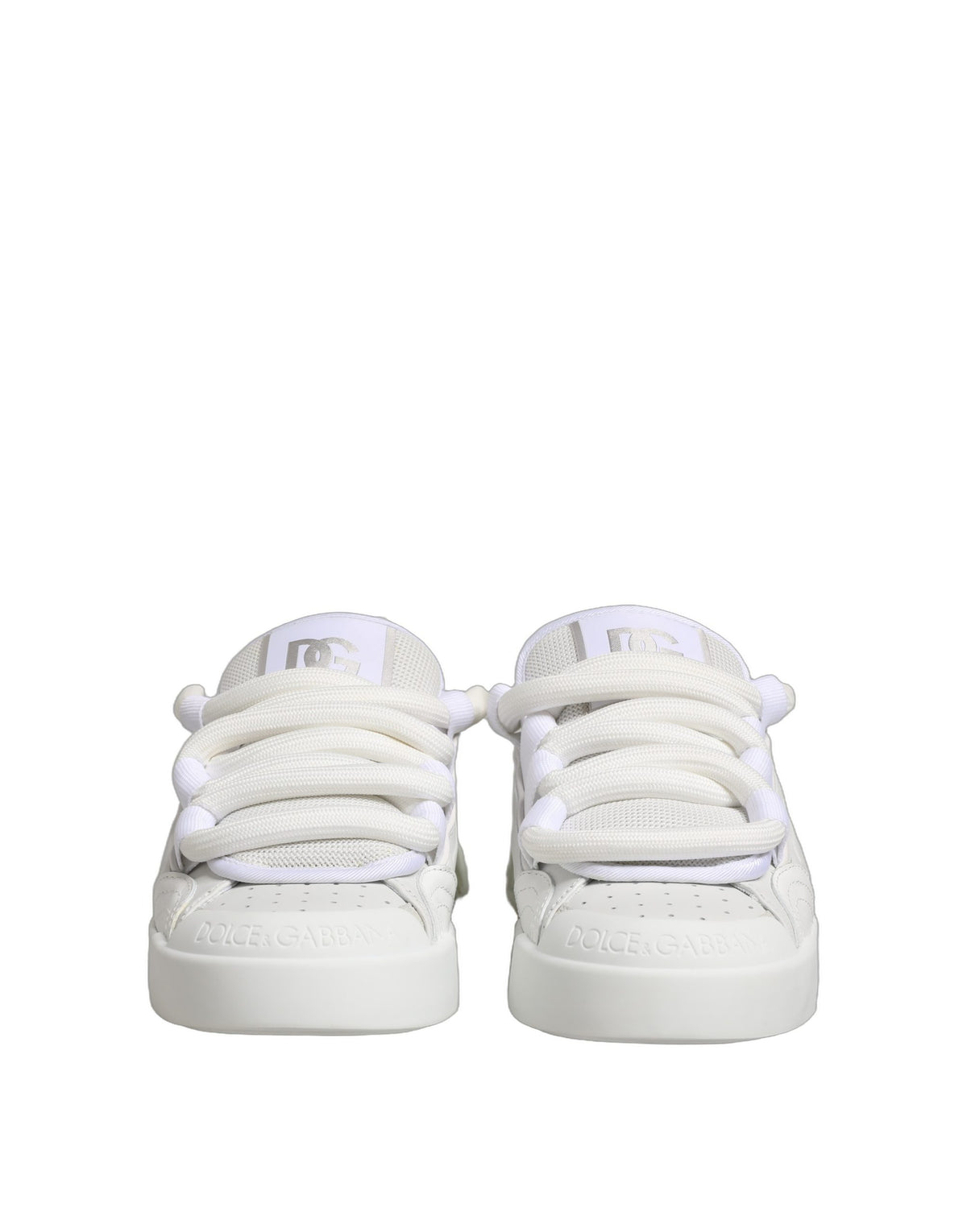 Dolce & Gabbana White Calfskin Leather Low Top Sneakers