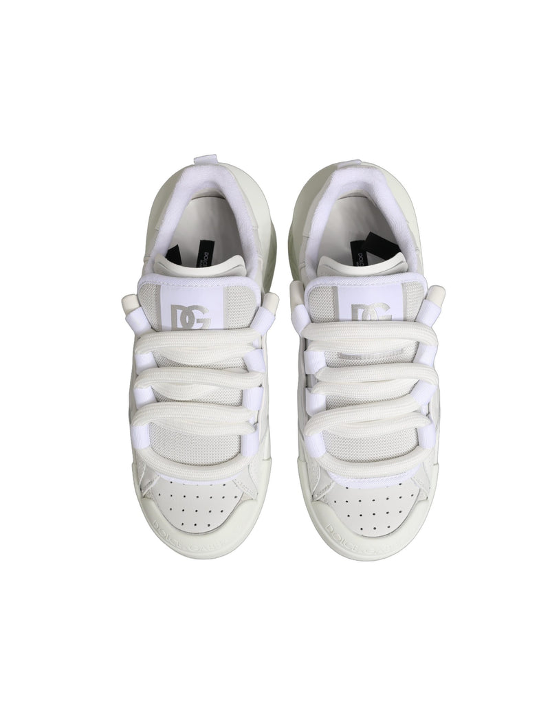 Dolce & Gabbana White Calfskin Leather Low Top Sneakers