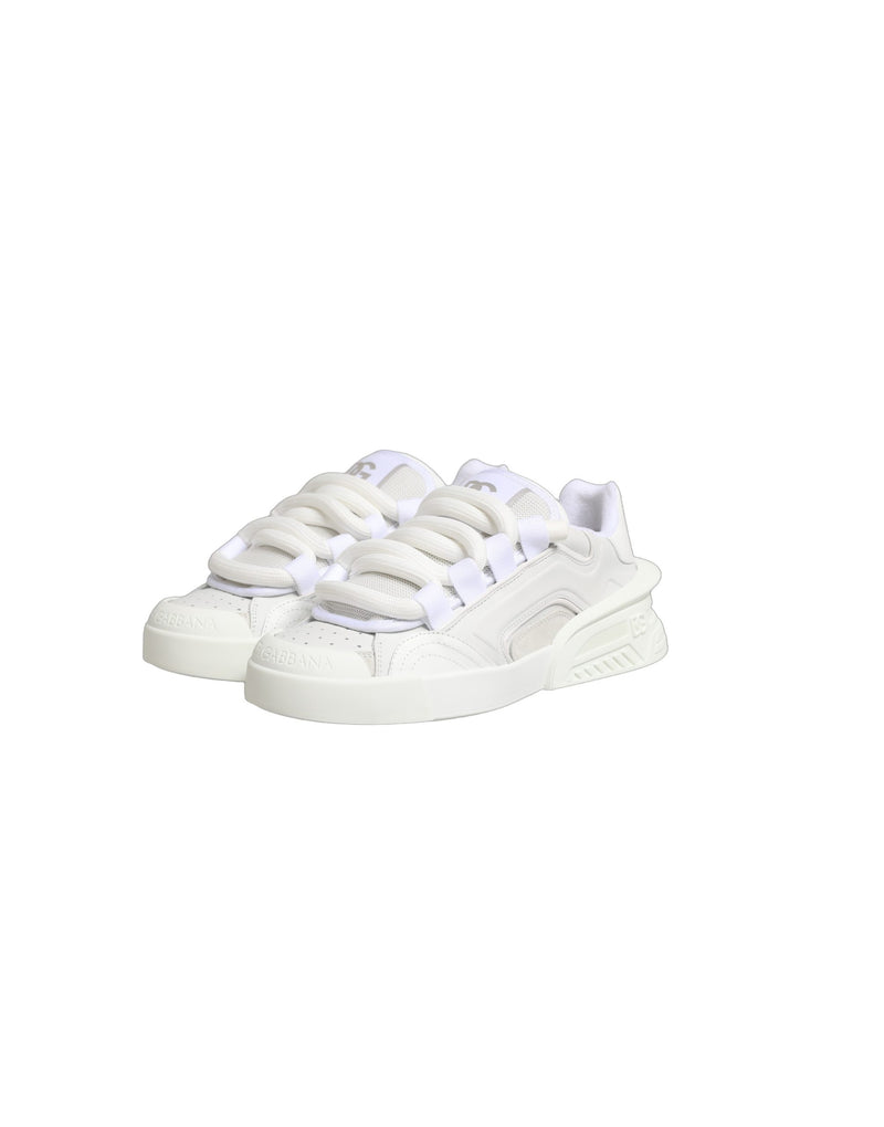 Dolce & Gabbana White Calfskin Leather Low Top Sneakers
