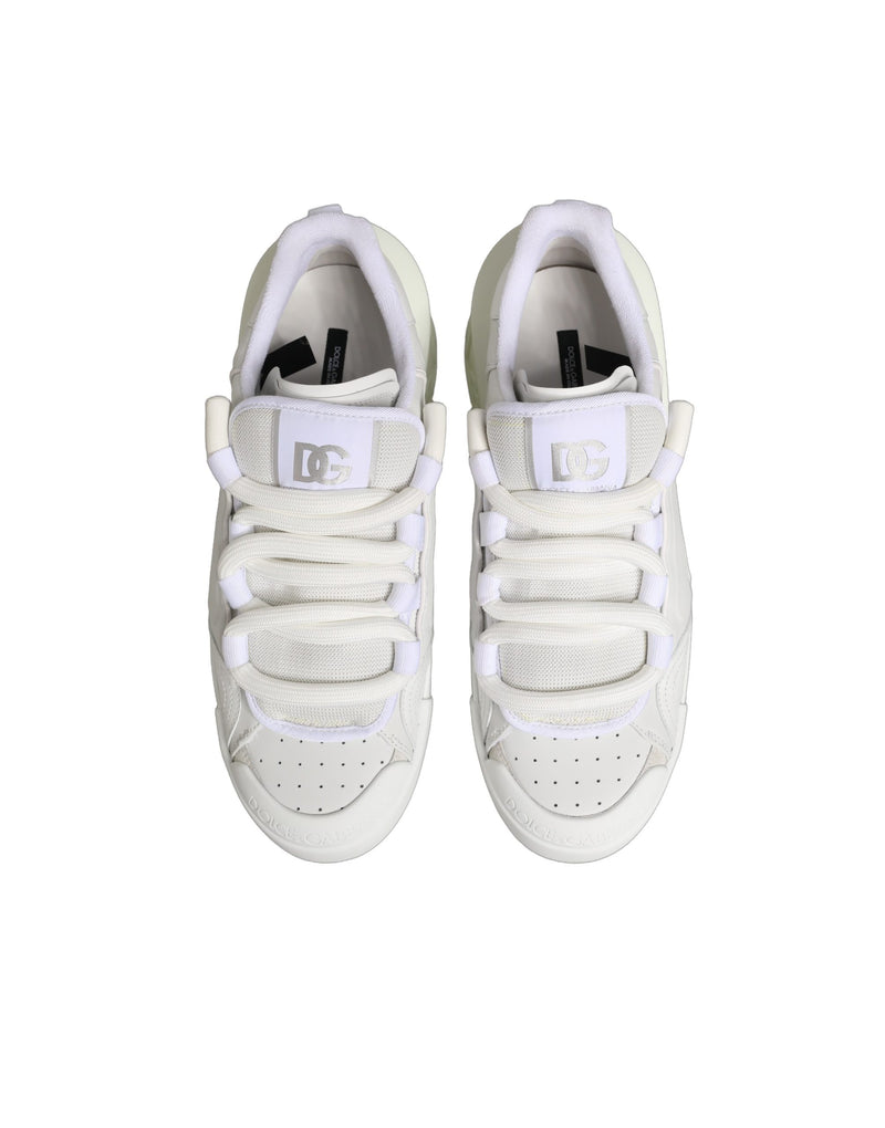 Dolce & Gabbana White Calfskin Leather Low Top Sneakers