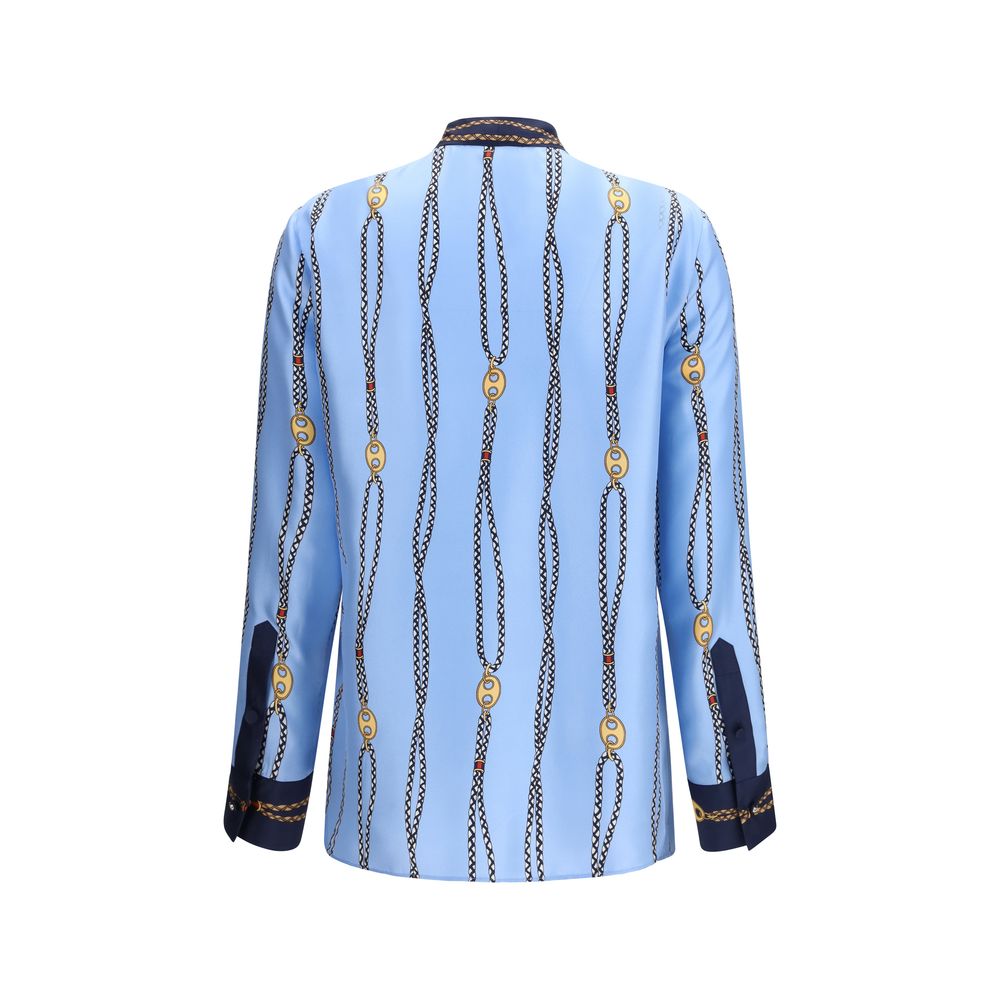 Gucci Blue Silk Pattern Shirt - Oversized Elegance