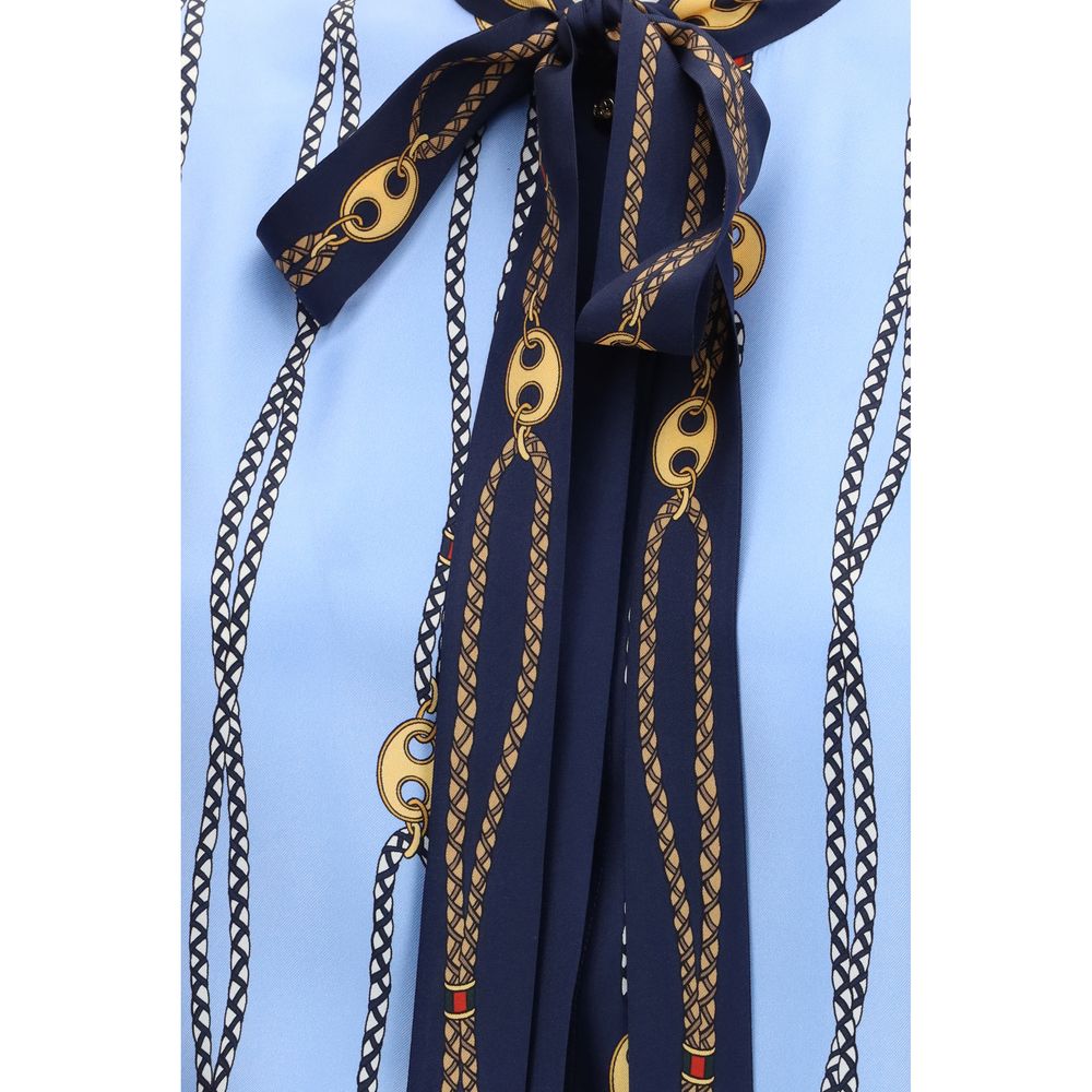 Gucci Blue Silk Pattern Shirt - Oversized Elegance