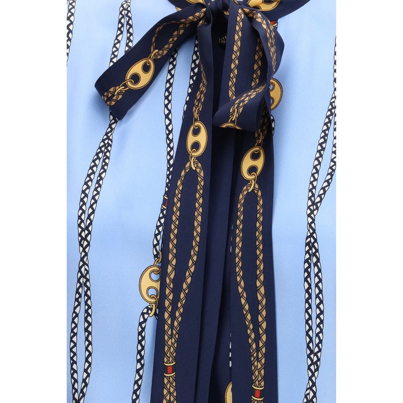 Gucci Blue Silk Pattern Shirt - Oversized Elegance
