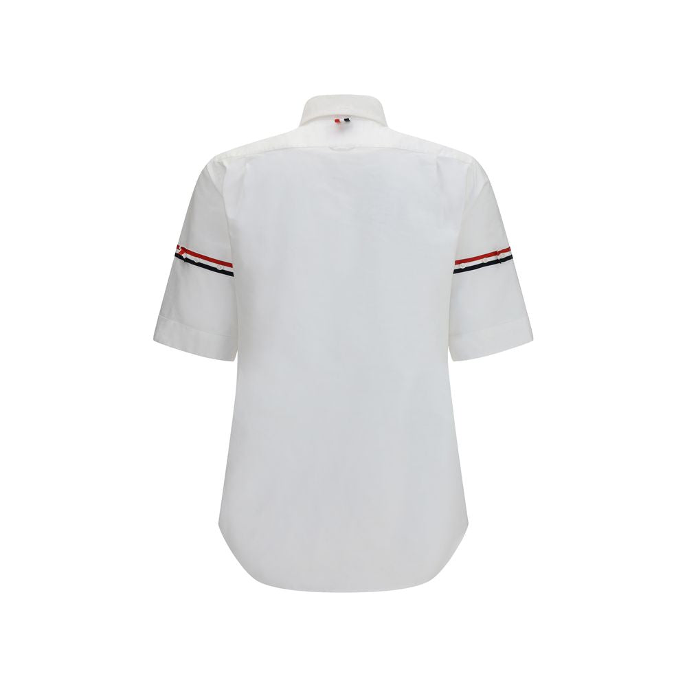 Thom Browne White Cotton Shortsleeve Shirt with Contrast Stripes