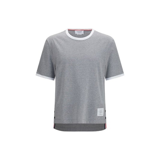 Thom Browne Gray Cotton T-Shirt with Contrast Trim