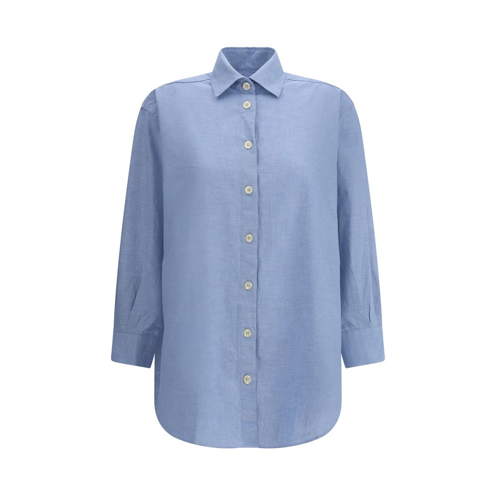 Deperlu Blue Cotton Shirt - Elegant Oversized Fit for Women