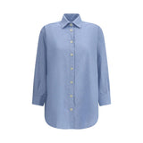 Deperlu Blue Cotton Shirt - Elegant Oversized Fit for Women