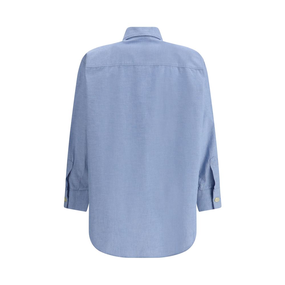Deperlu Blue Cotton Shirt - Elegant Oversized Fit for Women