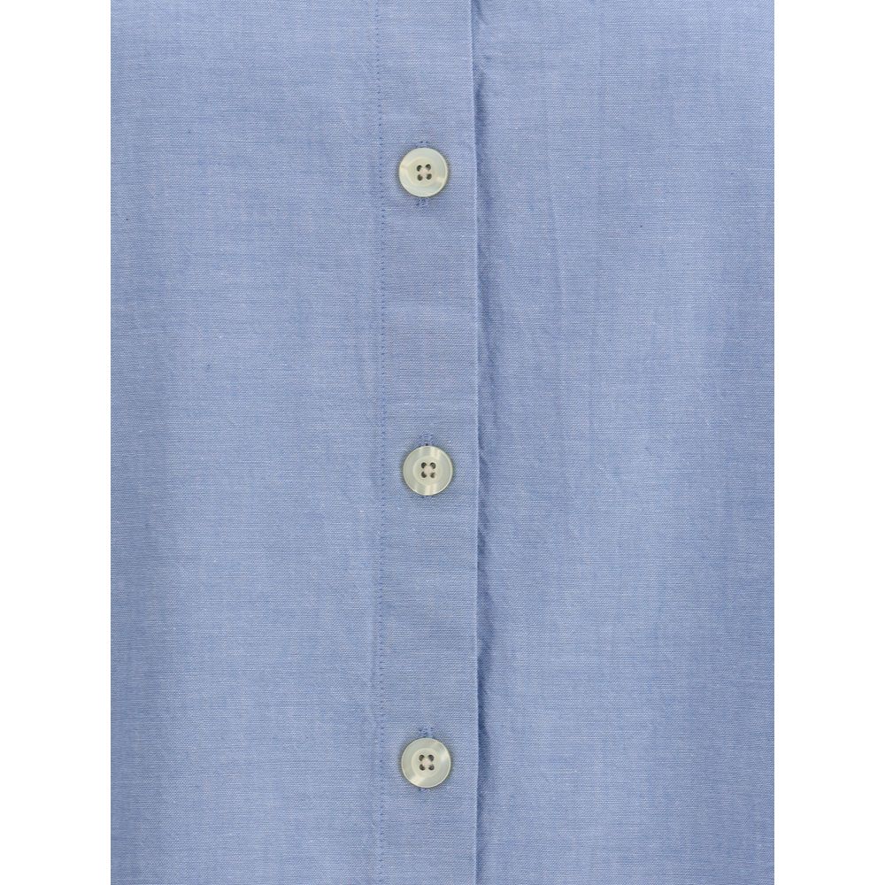 Deperlu Blue Cotton Shirt - Elegant Oversized Fit for Women