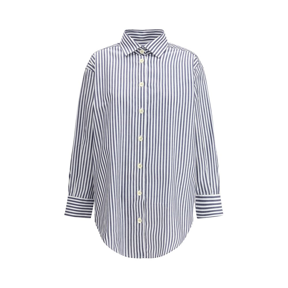 Deperlu Blue Cotton Shirt - Elegant Oversize Fit for Women