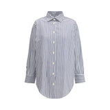 Deperlu Blue Cotton Shirt - Elegant Oversize Fit for Women
