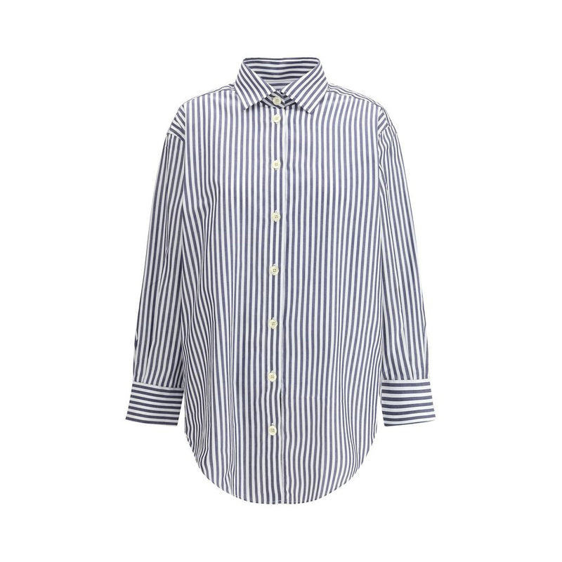 Deperlu Blue Cotton Shirt - Oversized Fit for Casual Elegance