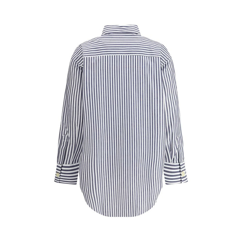 Deperlu Blue Cotton Shirt - Oversized Fit for Casual Elegance