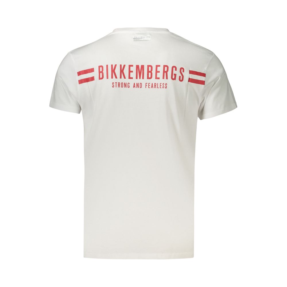 Bikkembergs White Cotton Men's T-Shirt with Vertical Stripes