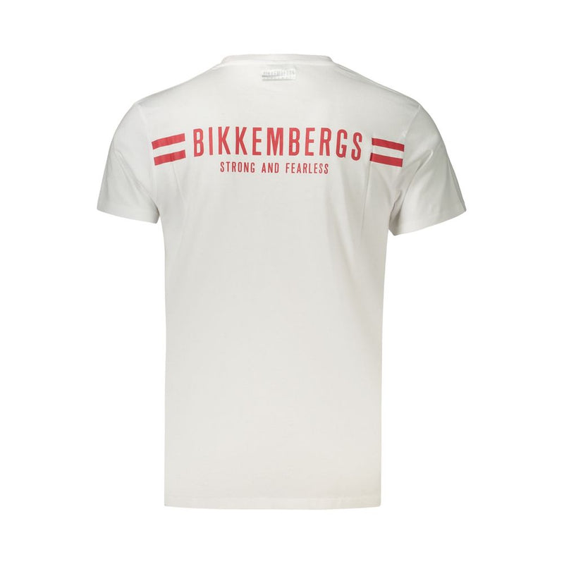 Bikkembergs White Cotton Men's T-Shirt with Vertical Stripes