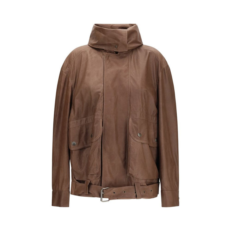 Calvin Klein Brown Lamb Ovis Aries Leather Jacket