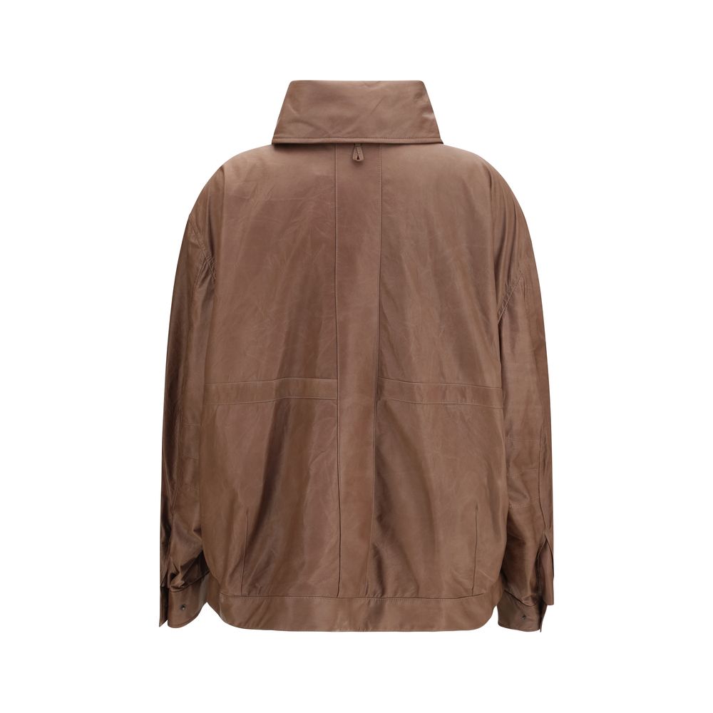 Calvin Klein Brown Lamb Ovis Aries Leather Jacket