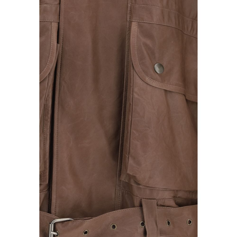 Calvin Klein Brown Lamb Ovis Aries Leather Jacket