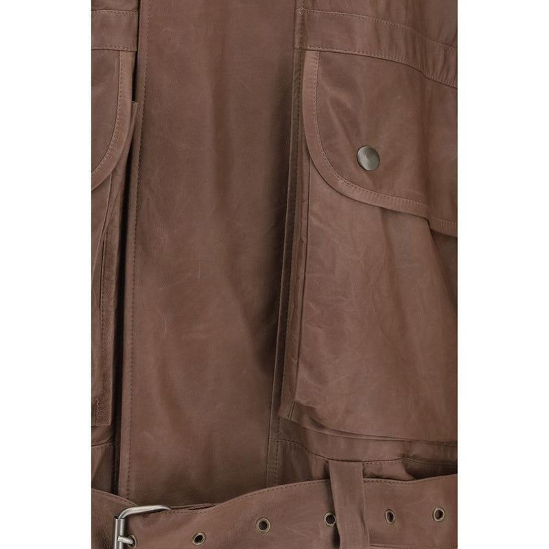 Calvin Klein Brown Lamb Ovis Aries Leather Jacket