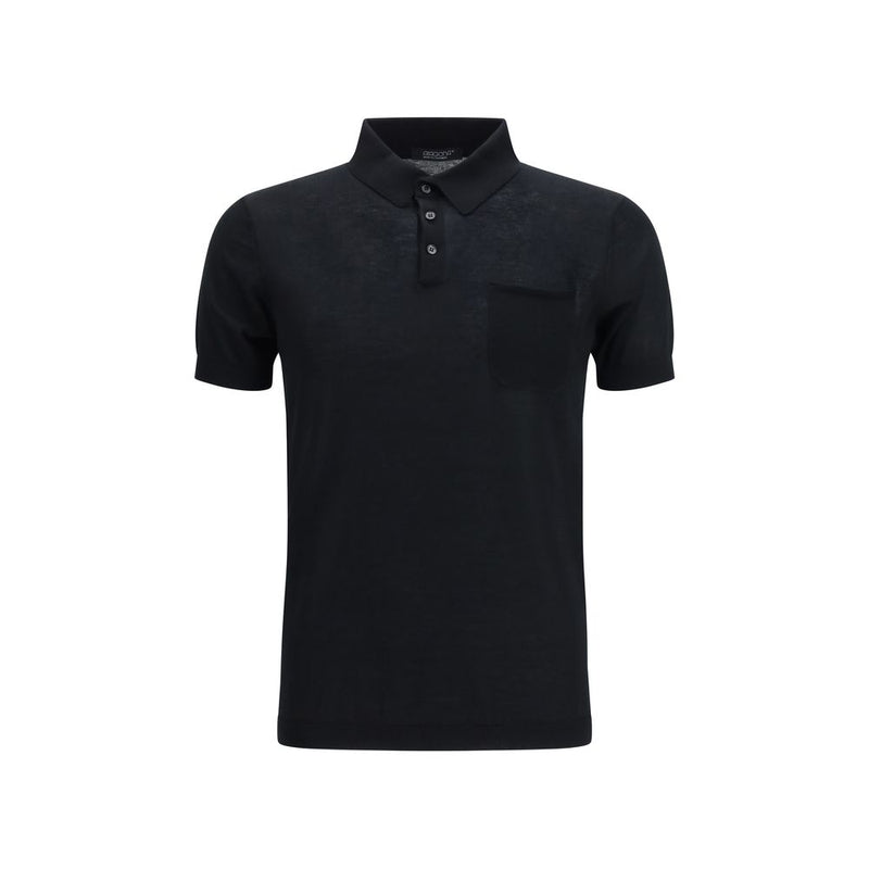 Aragona Cashmere Black Cotton Polo Shirt