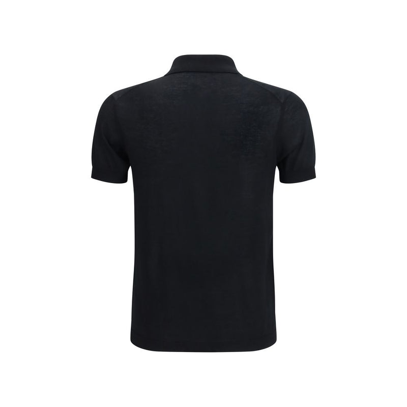 Aragona Cashmere Black Cotton Polo Shirt