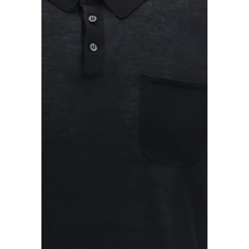 Aragona Cashmere Black Cotton Polo Shirt