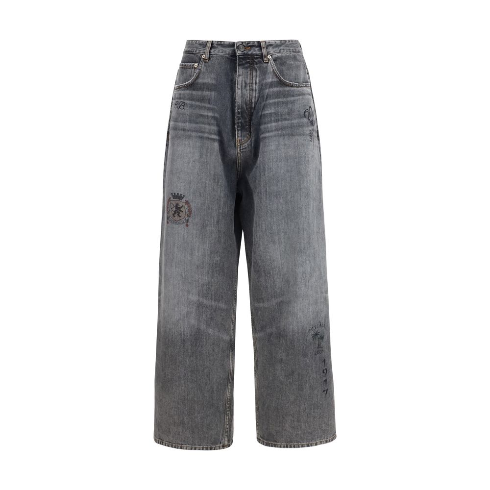 Pantalon en Coton Gris Balenciaga Tattoo Baggy
