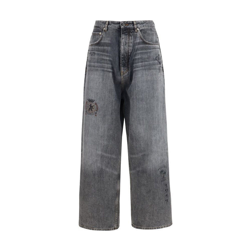 Pantalon en Coton Gris Balenciaga Tattoo Baggy
