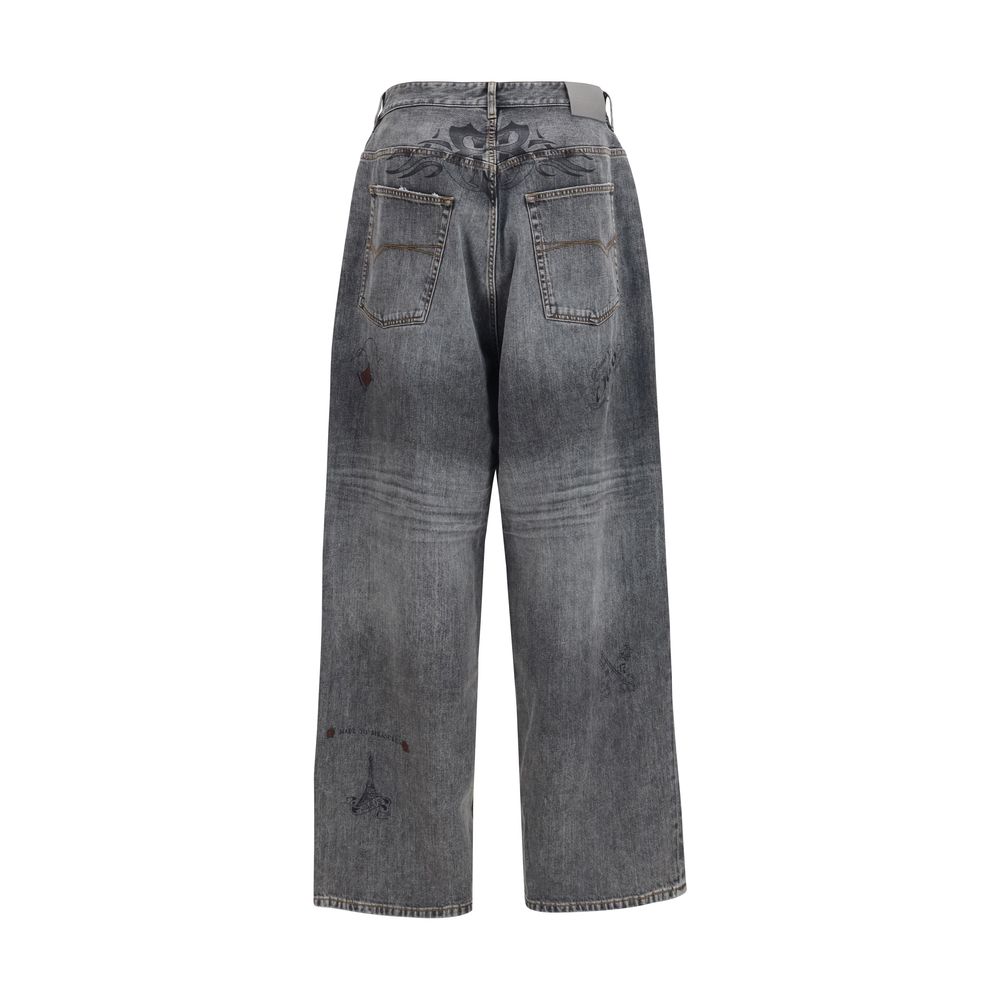 Pantalon en Coton Gris Balenciaga Tattoo Baggy