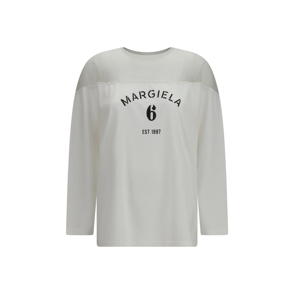 T-shirt à manches longues en coton blanc MM6