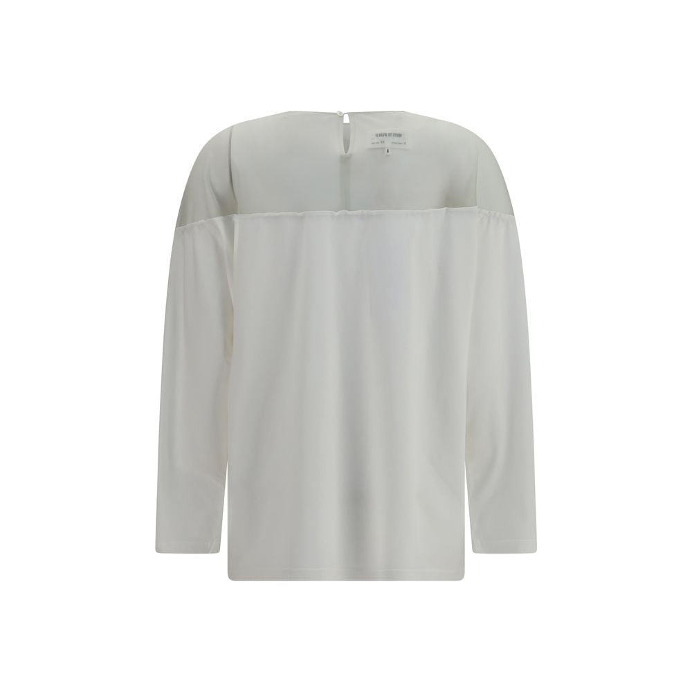 T-shirt à manches longues en coton blanc MM6