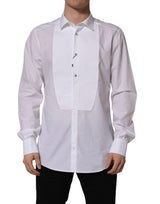 Dolce & Gabbana White Bib Cotton Poplin Dress Formal Shirt