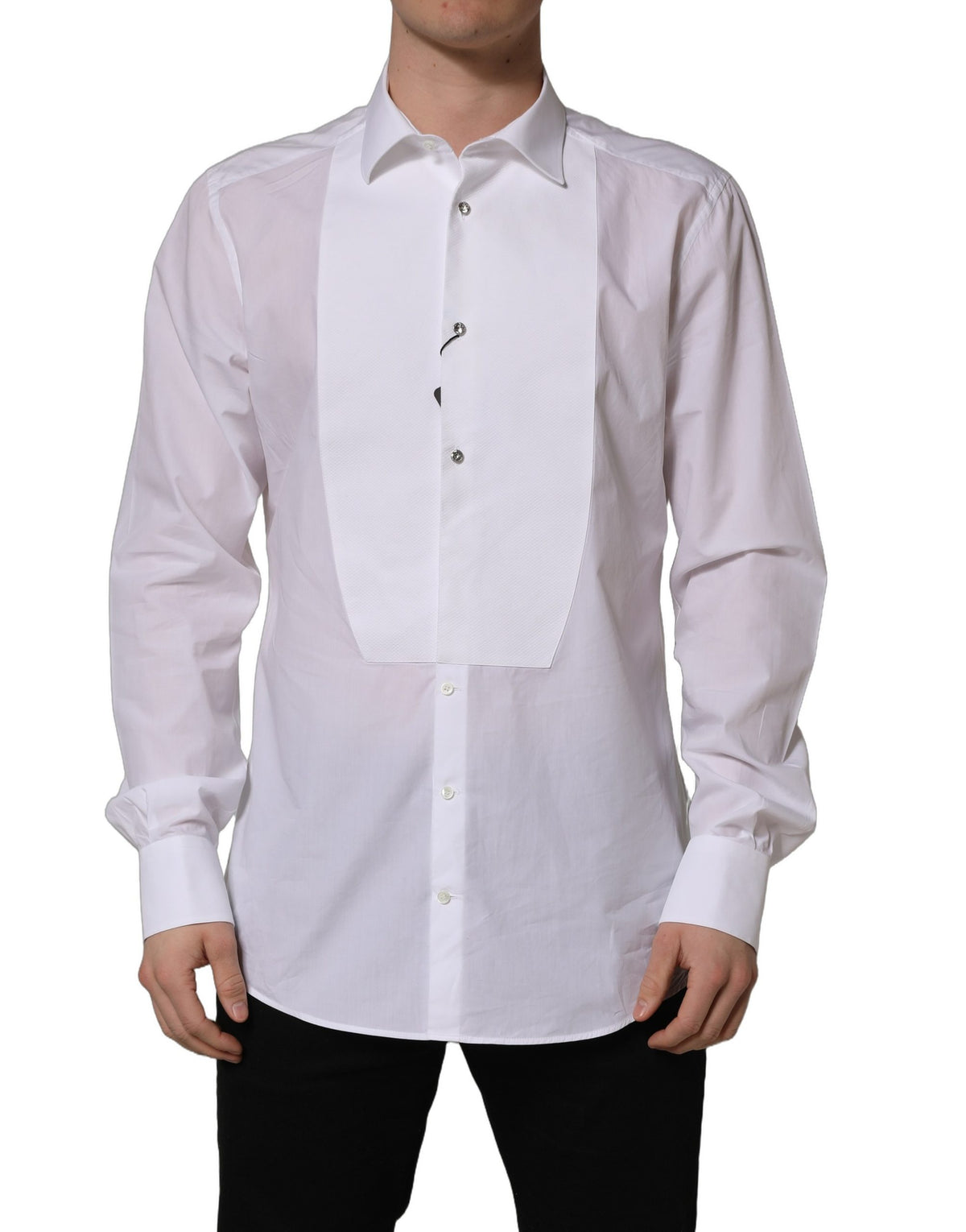 Dolce & Gabbana White Bib Cotton Poplin Dress Formal Shirt