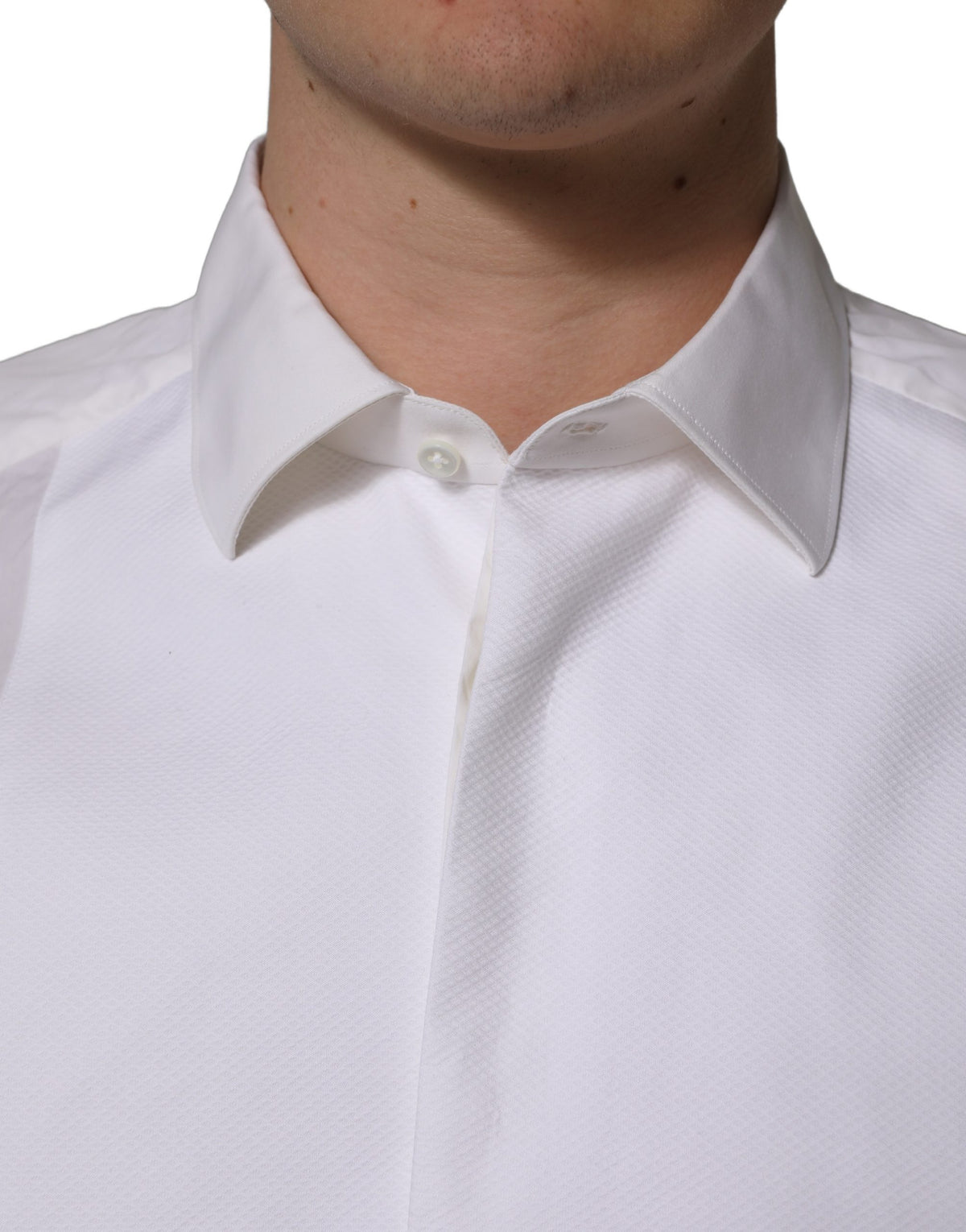 Dolce & Gabbana White Bib Cotton Poplin Dress Shirt