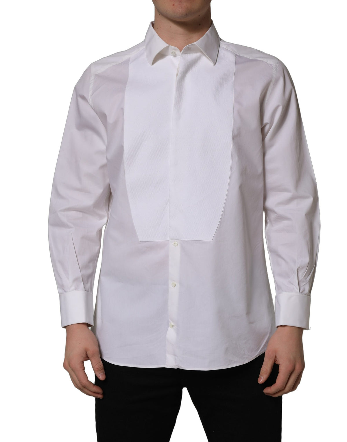 Dolce & Gabbana White Bib Cotton Poplin Dress Shirt