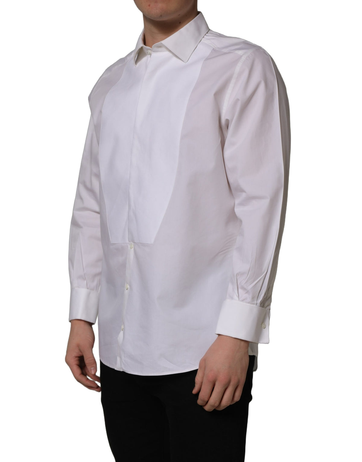 Dolce & Gabbana White Bib Cotton Poplin Dress Shirt