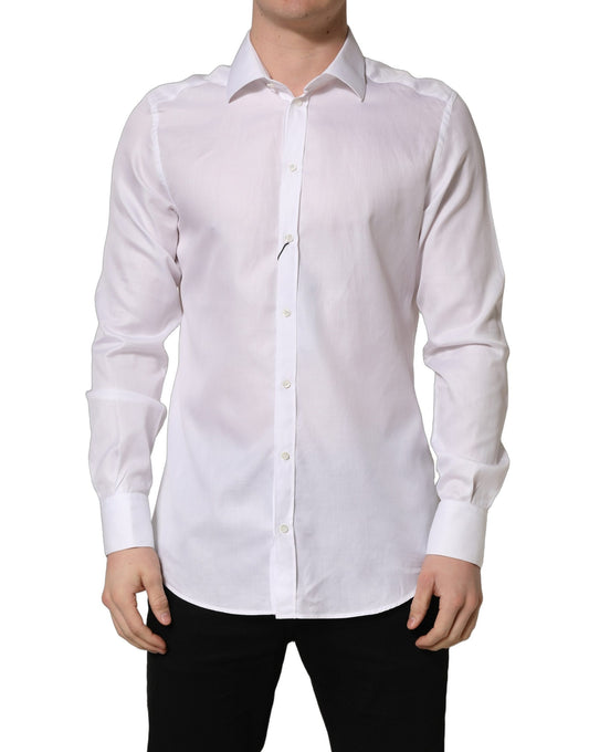 Dolce & Gabbana White Cotton Collared Dress Shirt for Men
