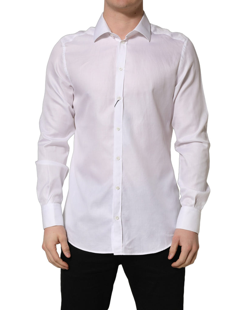 Dolce & Gabbana White Cotton Collared Dress Shirt for Men
