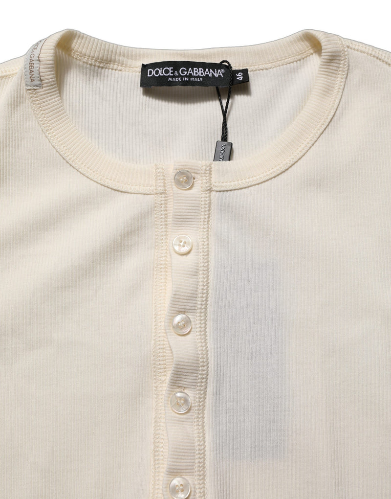 Dolce & Gabbana White Long Sleeves Henley Pullover Sweater