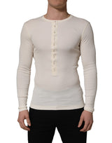 Dolce & Gabbana White Long Sleeves Henley Pullover Sweater
