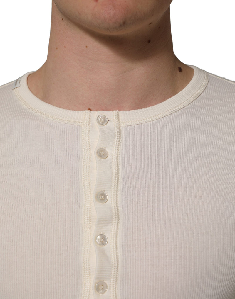 Dolce & Gabbana White Long Sleeves Henley Pullover Sweater