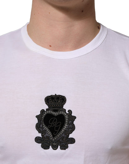 Dolce & Gabbana White Logo Heart Cotton Men Crew Neck T-shirt