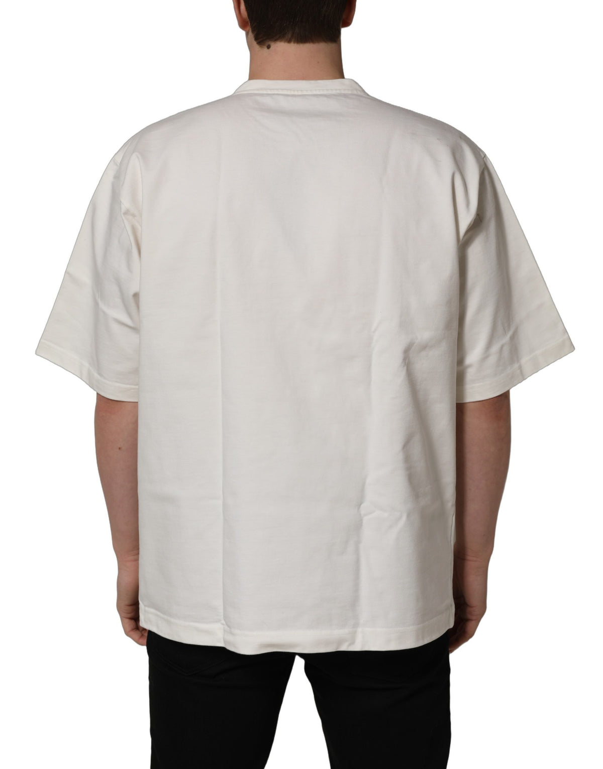 Dolce & Gabbana White Logo Print Cotton Crew Neck Men T-shirt