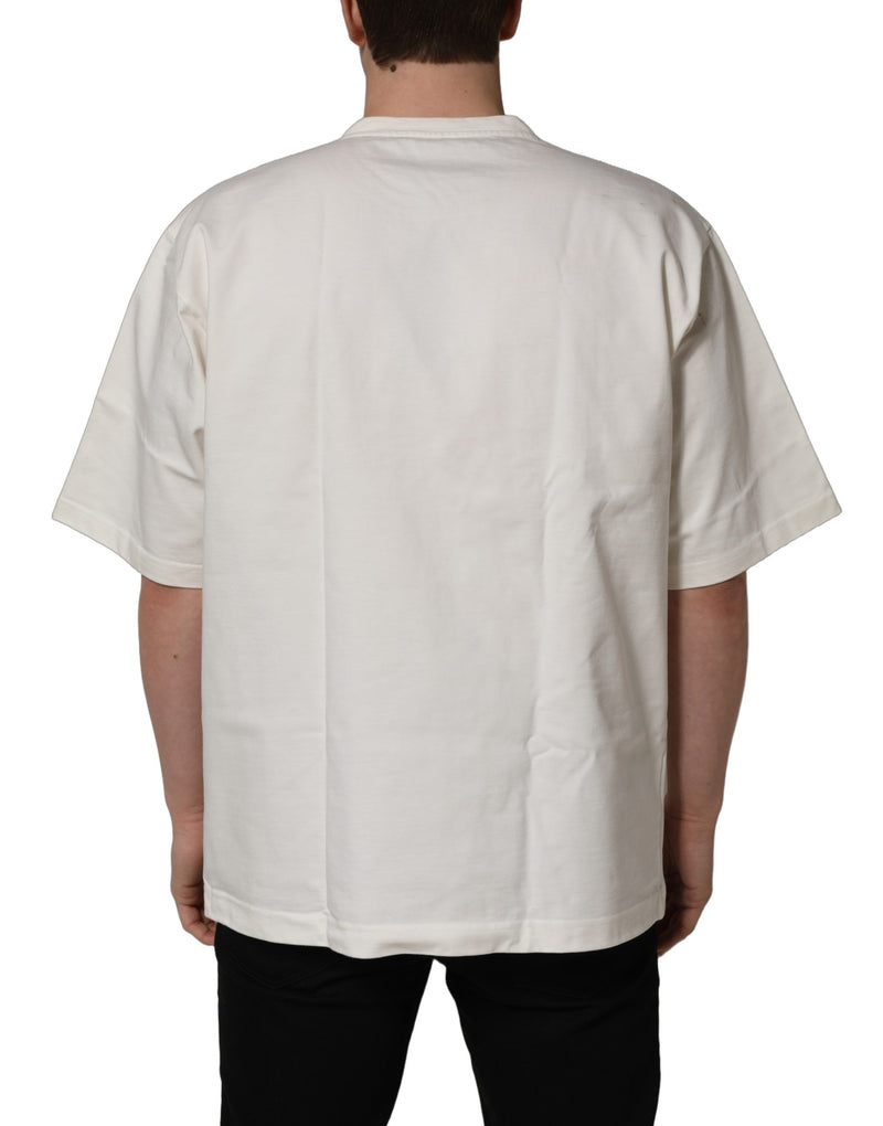 Dolce & Gabbana White Logo Print Cotton Crew Neck Men T-shirt