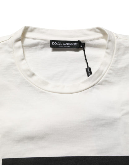 Dolce & Gabbana White Logo Print Cotton Crew Neck Men T-shirt
