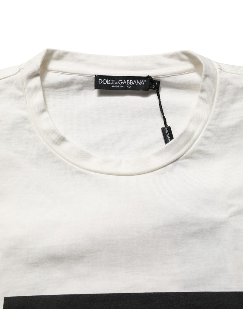 Dolce & Gabbana White Logo Print Cotton Crew Neck Men T-shirt